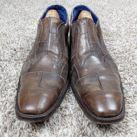 Mark Nason Slip On Shoes Mens 14 Brown Leather Cross Patch Rock Lives Italy Made